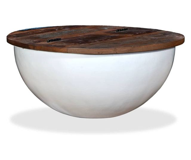 Stolić za kavu, bijeli, reciklirano masivno drvo, oblik zdjele