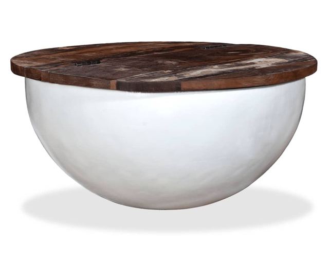 Stolić za kavu, bijeli, reciklirano masivno drvo, oblik zdjele