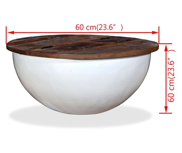 Stolić za kavu, bijeli, reciklirano masivno drvo, oblik zdjele