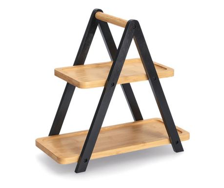 Suport servire cu 2 nivele Zeller, bambus, 34x17x32 cm, negru/maro