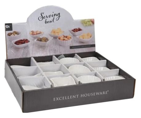 Excellent Houseware Комплект купички за сервиране за салата/сосове/снаксове, порцелан, бял