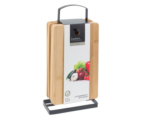 6 darab aprító készlet állvánnyal Excellent Houseware, bambusz/fém, 22x14x4 cm, barna/fekete