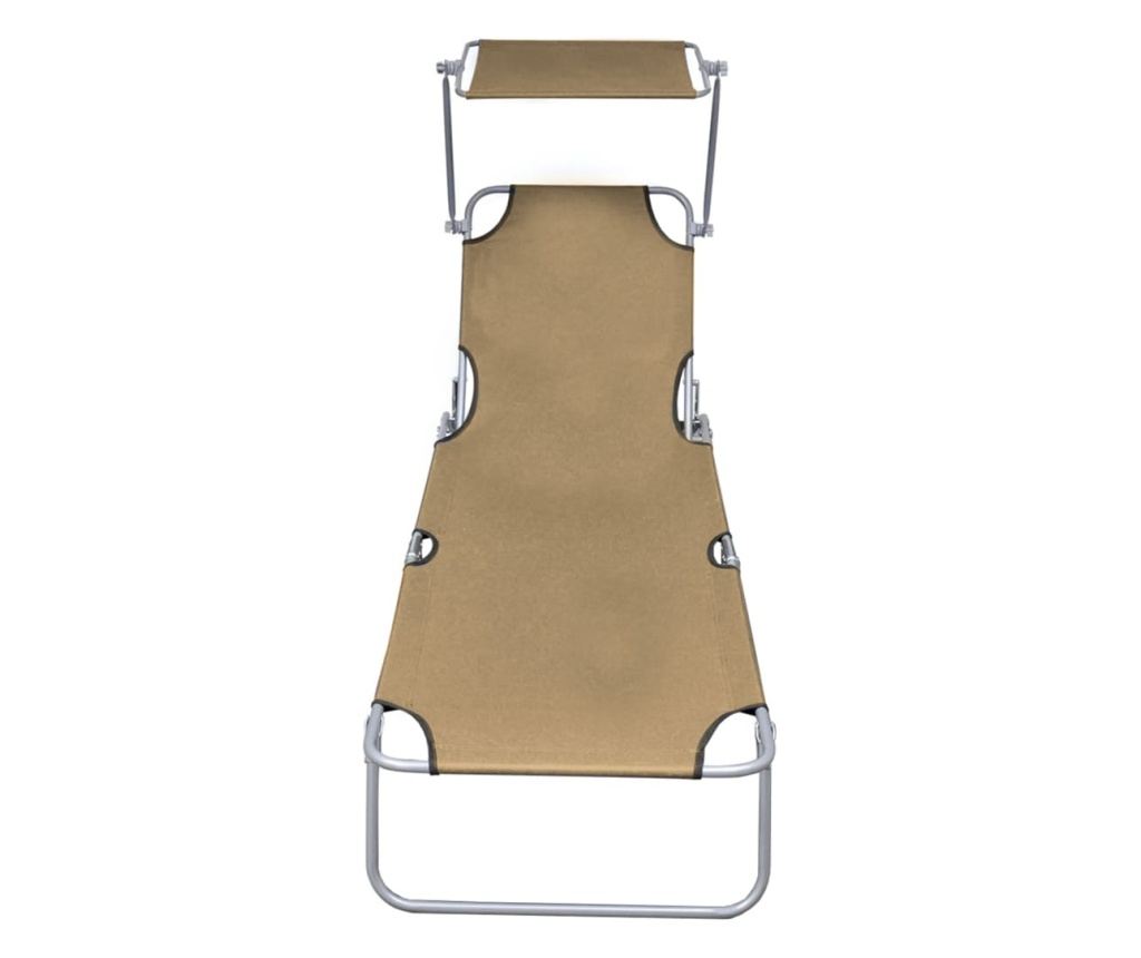 Zložljiv ležalnik s senčnikom, siva taupe, aluminij - 2