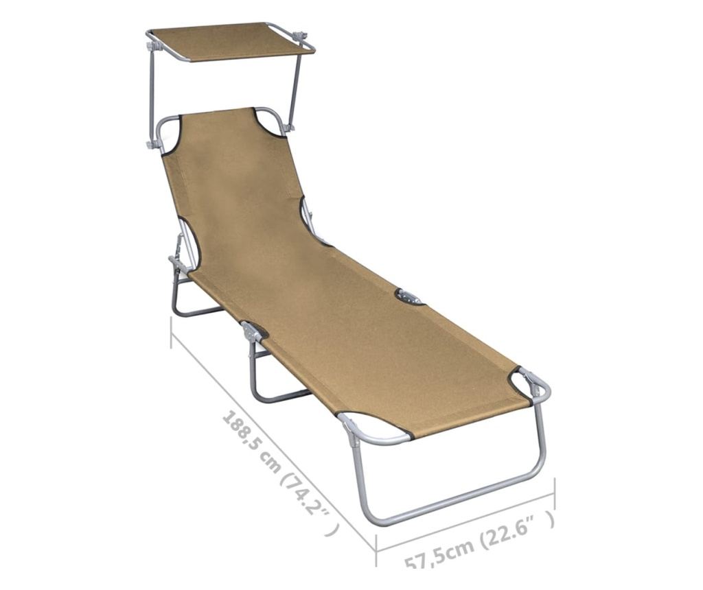 Zložljiv ležalnik s senčnikom, siva taupe, aluminij - 7