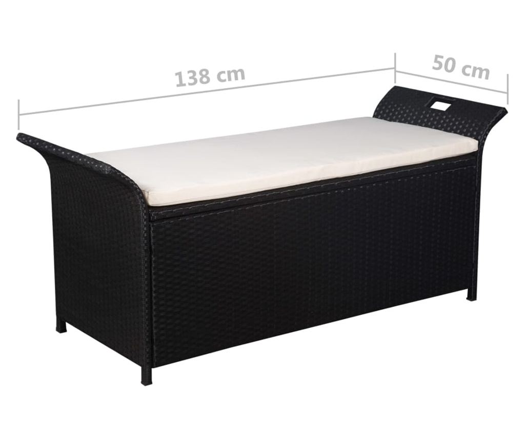 Kutija za odlaganje s jastukom, crna, 138 cm, poliratan - 5