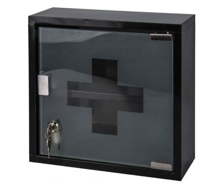 Ντουλάπι Αποθήκευσης Φαρμάκων Bathroom Solutions, Ανοξείδωτο Ατσάλι/Γυαλί, 30x12x30 εκ., Μαύρο