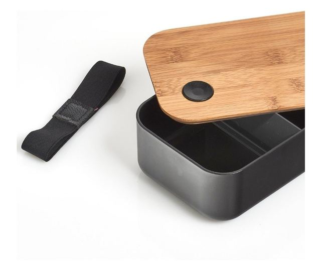 Zeller kutija za ručak, plastika/bambus, 19.3x11.8x6.8 cm, 750 ml, crna/smeđa
