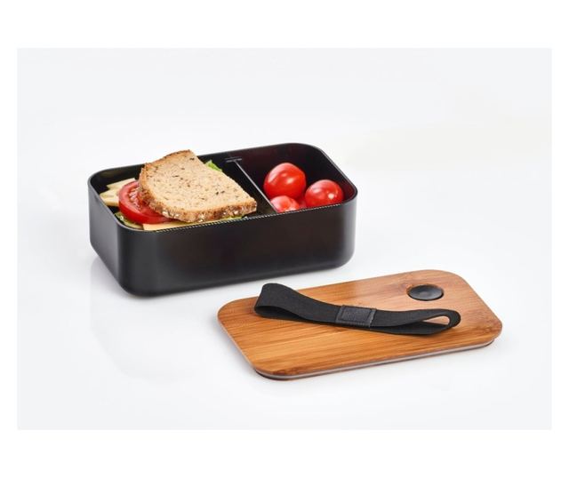 Zeller kutija za ručak, plastika/bambus, 19.3x11.8x6.8 cm, 750 ml, crna/smeđa