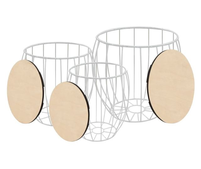 Set stolića za kavu, 3 kom., šperploča od topole, željezo