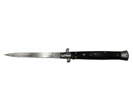 Automat kés, olasz penge, stiletto, rozsdamentes acél, fekete, 33 cm