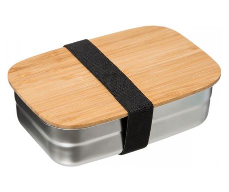 Caserola cu capac Steely, inox, capac bambus, 0.8 litri, 18x12.3 x5.5 cm