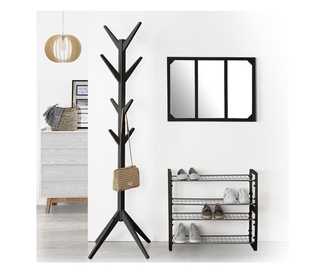 Cuier haine Haga, lemn, negru, 62 x 62 x H173 cm