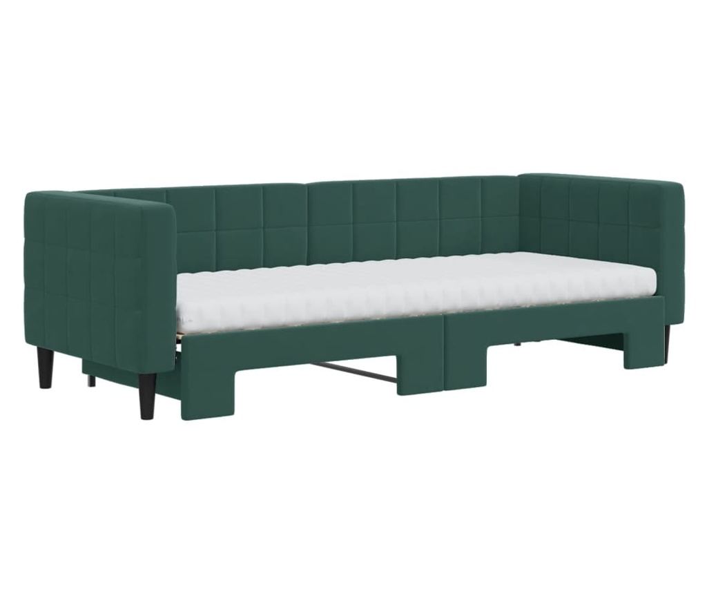 Daybed με επέκταση και στρώματα σκούρο πράσινο 80x200 εκ. βελούδο - 3