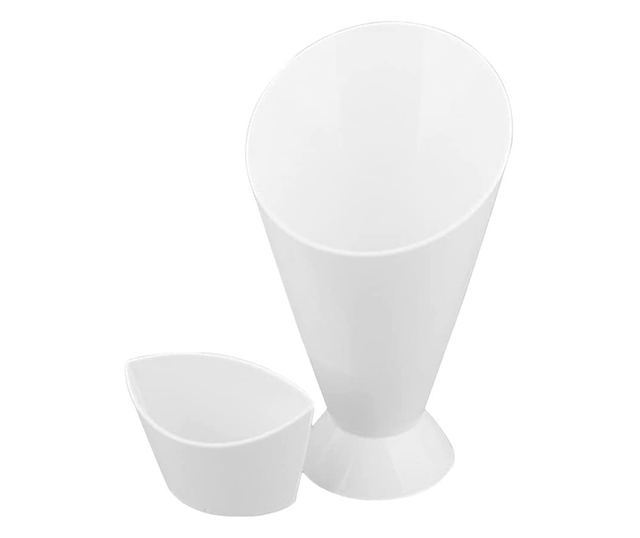 Con pentru servire gustari si suport pentru sosuri, Alb, 16.5 x 10 cm