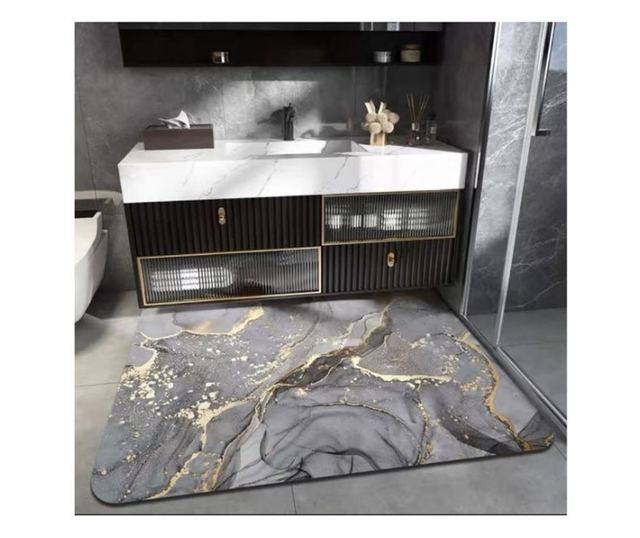 Covoras pentru baie ultra absorbant, anti-alunecare, material Diaton, Model Luxury Marmura , 40 x 60 cm, Gri Inchis
