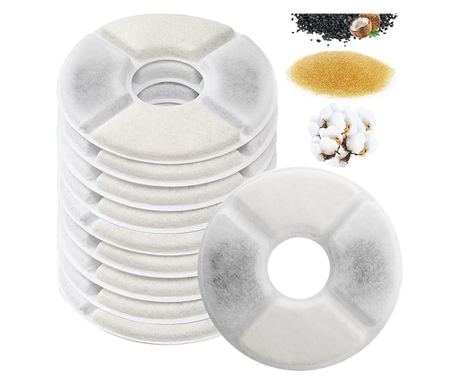 Filtre pentru fantana de apa pentru pisici Simpeak, 10 bucati, contin carbune activ si schimb de ioni, rotunde