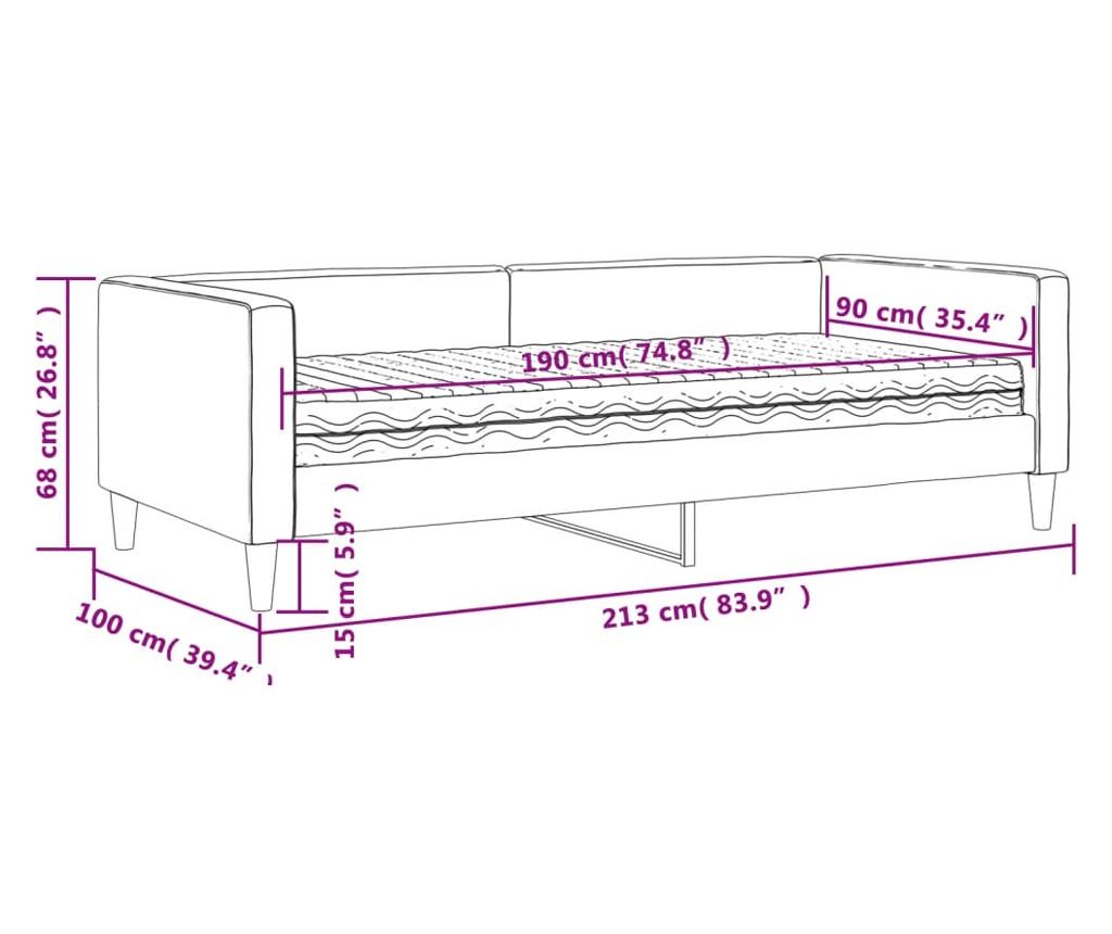 Daybed με στρώμα, ανοιχτό γκρι, 90x190 εκ., ύφασμα - 12