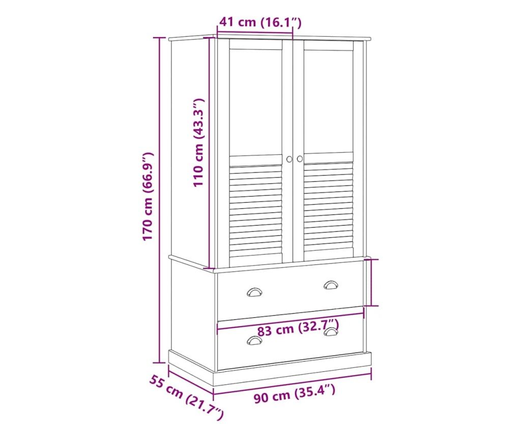Szafa VIGO, 90x55x176 cm, lite drewno sosnowe - 9