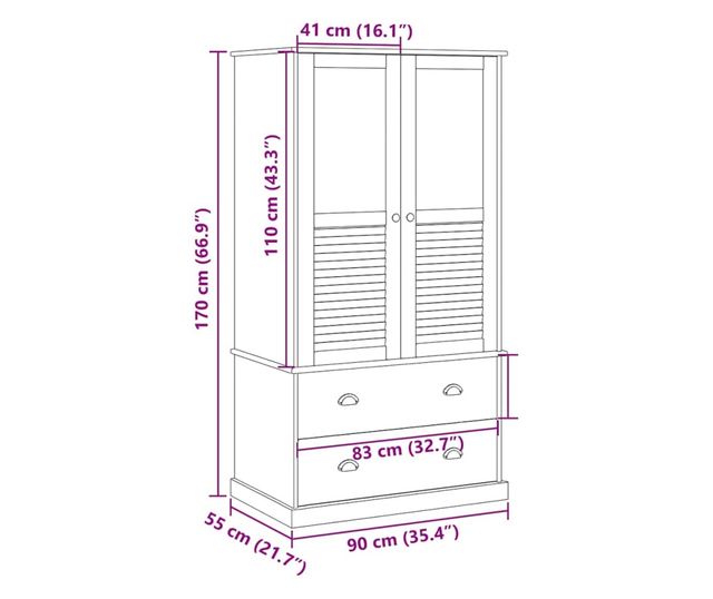 Гардероб VIGO, 90x55x176 см, Масивна борова дървесина