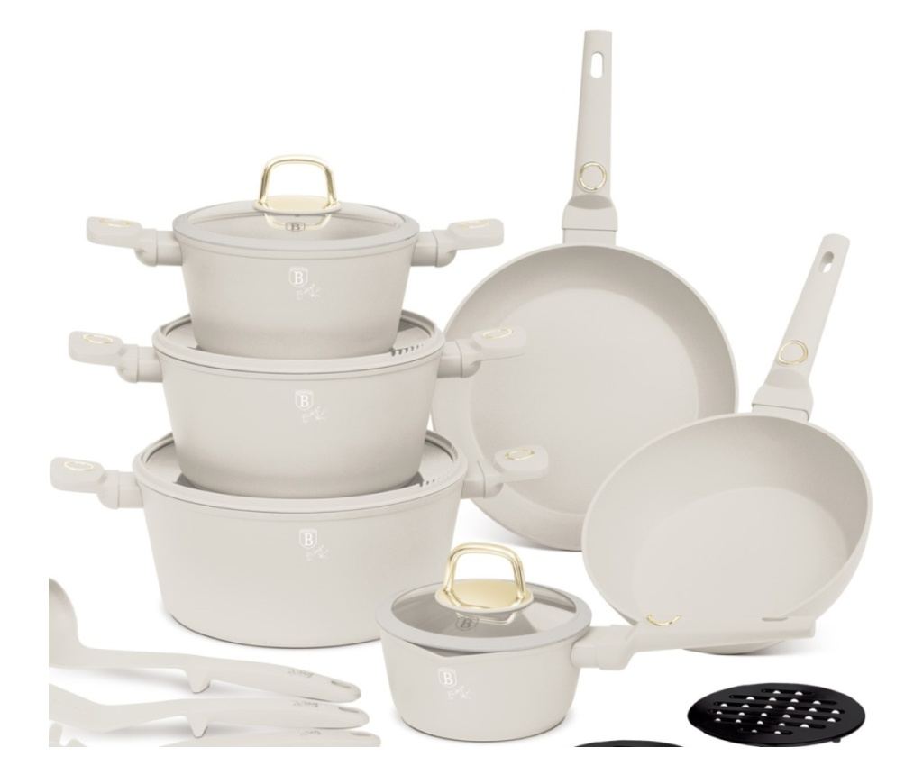 Komplet loncev in ponev s pokrovi 15 kosov Sahara Collection Berlinger Haus BH 8081, krem, nelepljivo, enostavno čiščenje, induk - 4