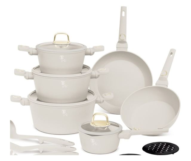 Set lonaca i tava s poklopcima 15 dijelova Sahara Collection Berlinger Haus BH 8081, krem, neprianjajući premaz, lako se čisti,