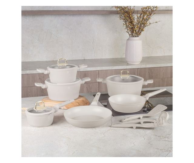 Set lonaca i tava s poklopcima 15 dijelova Sahara Collection Berlinger Haus BH 8081, krem, neprianjajući premaz, lako se čisti,