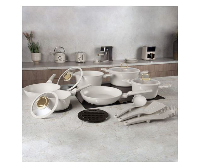 Set lonaca i tava s poklopcima 15 dijelova Sahara Collection Berlinger Haus BH 8081, krem, neprianjajući premaz, lako se čisti,
