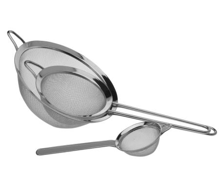 Set 3 strecuratori Koopman, otel inoxidabil, 8/14/20 cm, argintiu lucios