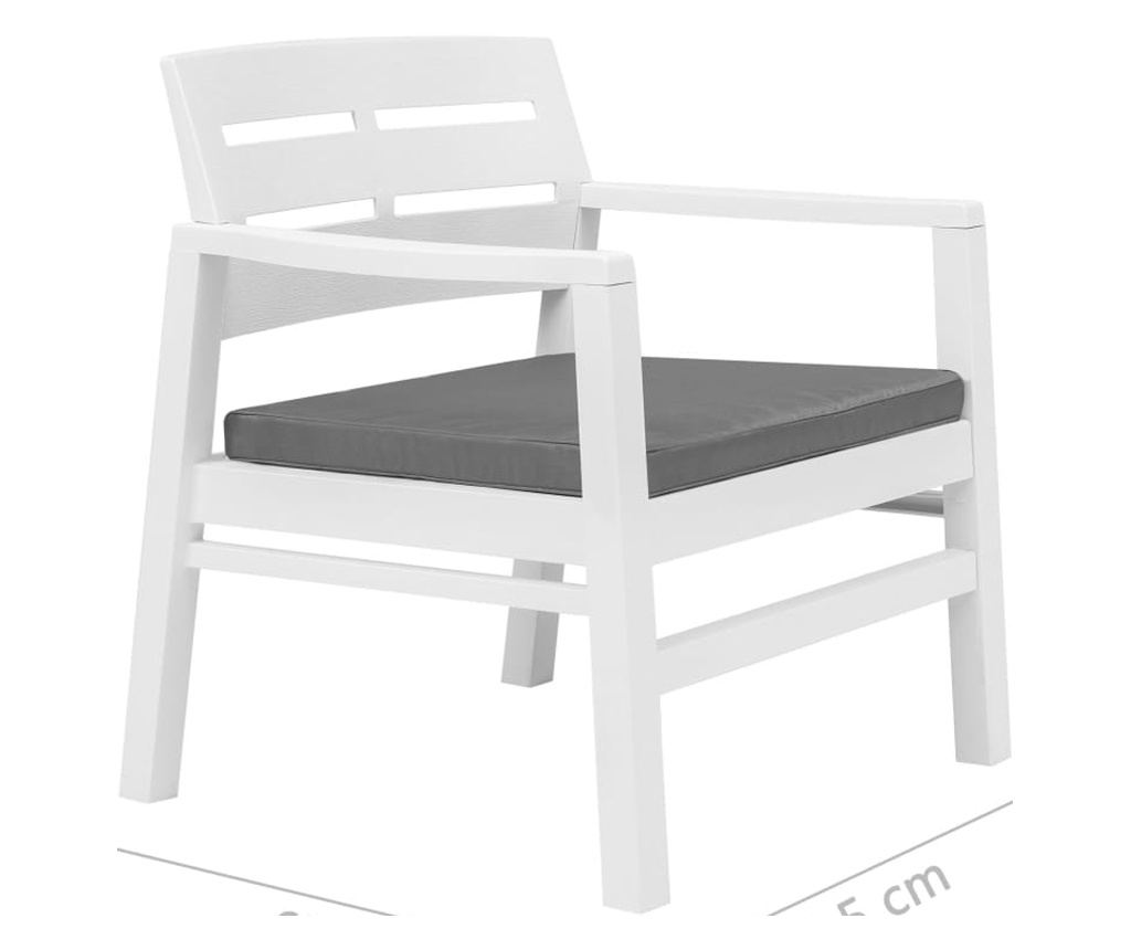 Комплект градински мебели, 3 части, бял, пластмаса - 12