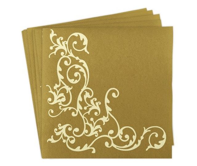 Празнични салфетки Linclass - Pomp (Gold-Cream) / 40 х 40 см / 50 бр.