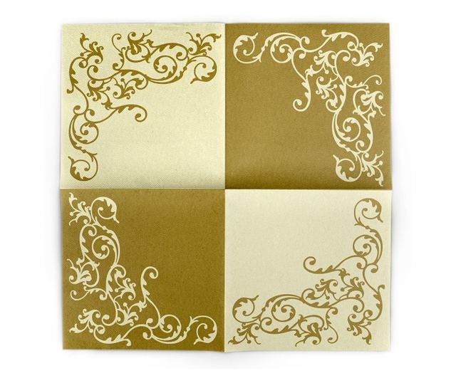 Празнични салфетки Linclass - Pomp (Gold-Cream) / 40 х 40 см / 50 бр.