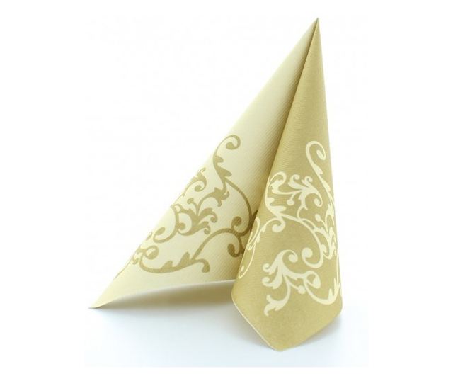 Празнични салфетки Linclass - Pomp (Gold-Cream) / 40 х 40 см / 50 бр.