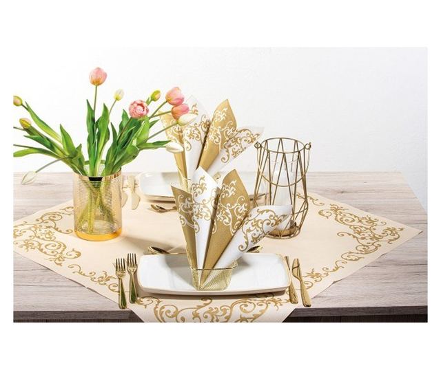 Празнични салфетки Linclass - Pomp (Gold-Cream) / 40 х 40 см / 50 бр.