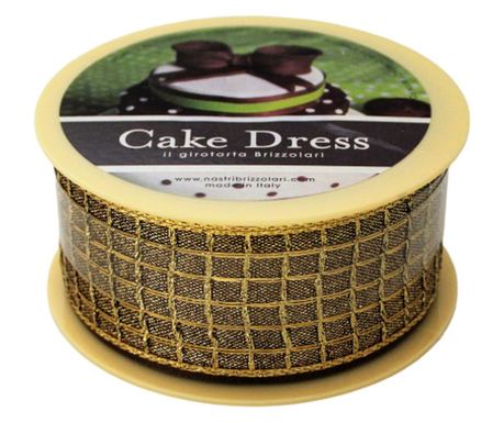 Ukrasna tekstilna traka Cake Dress, za torte i kolače, 4,5 cm x 10 m, zlatna, smeđa