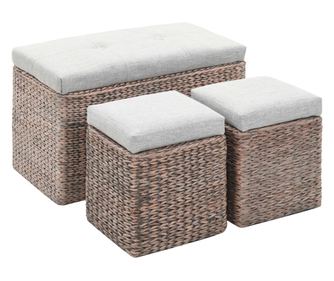 Klupa s 2 taburea, morska trava, siva