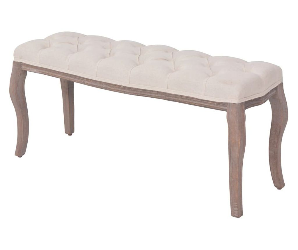 Bancă, alb crem, 110x38x48 cm, pânză și lemn masiv