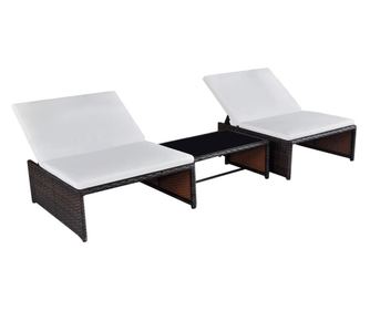 Ležaljke za plažu s stolom, 2 kom., smeđe, poliratan