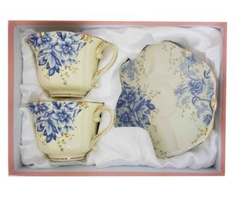 Serviciu Portelan Vintage 2 Cesti si farfurii BLUE FLOWERS