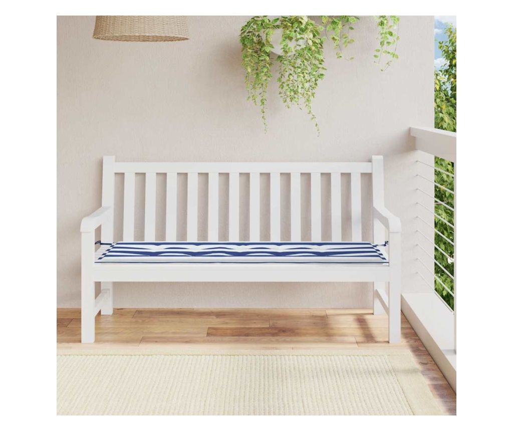 Μαξιλάρι Πάγκου Μπλε και Λευκό με Ρίγες 150x50x3 cm από Ύφασμα Oxford