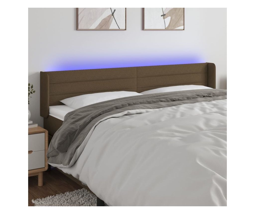 LED Bed Headboard, Dark Brown, 163x16x78/88 cm, Fabric