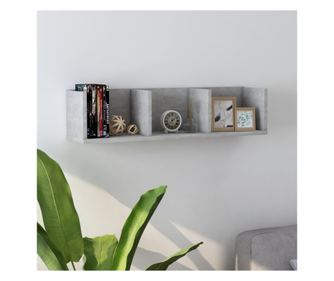 Рафт за стена за CD-та, сив бетон, 75 x 18 x 18 см, ПДЧ