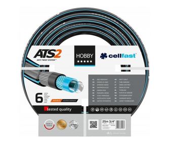 Комплект градински маркуч Cellfast, Против усукване, 6 слоя, 3/4", 25 м, С аксесоари