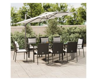 7 rszes fekete polyrattan kerti btor szett, prnkkal