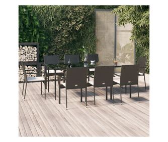 Vrtni namještaj s jastucima, 9 dijelova, crna boja, poliratan