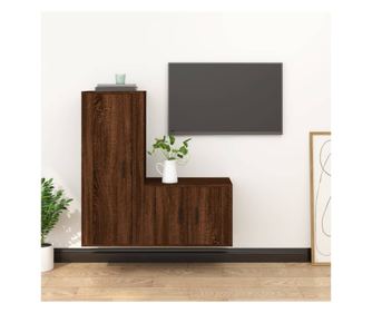 Set omar za TV, 2 kosa, temen hrast, obdelano leseno