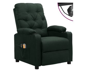 Masážní křeslo s elektrickým sklápěním, tmavě zelené, tkanina