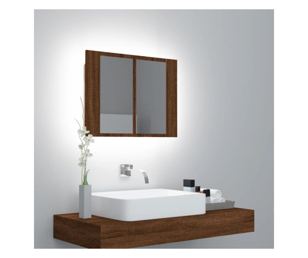 Tkrrel s LED vilgtssal elltott tlgyfa barna szekrny 60x12x45 cm kompozit fa