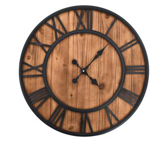 Stenski vintage ura, s kvarcem, lesom in kovino, XXL, 60 cm