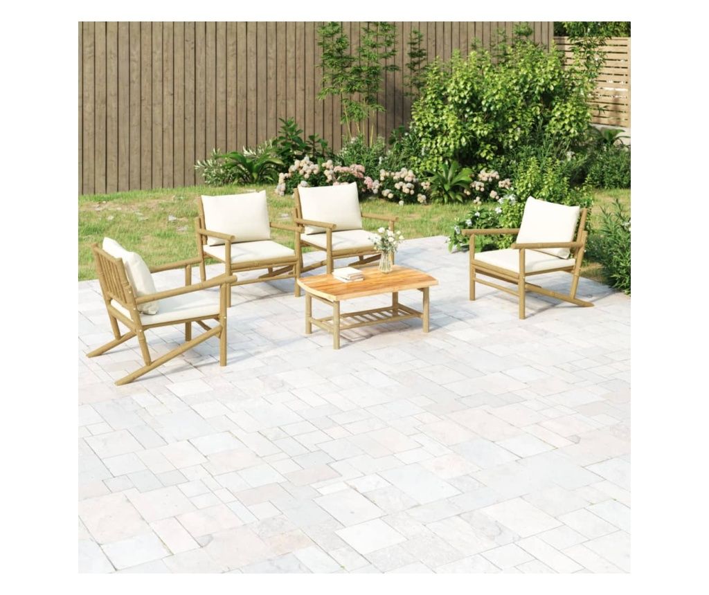 Vrtni namještaj s jastucima krem bijele boje, 2 dijela, bambus