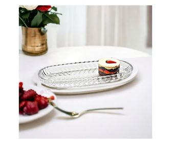 2 Darab Elegáns Kristályüveg Tálca - Török Édesség és Reggeli Tálalására, Mosogatógépben Mosható, Különleges Kialakítás